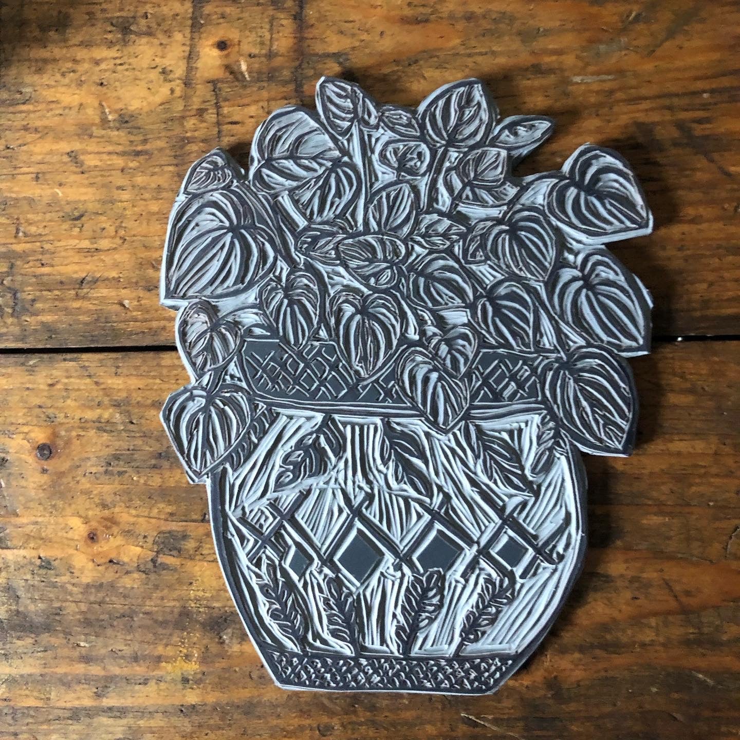 Original Linocut print ‘peperomia’ House plant