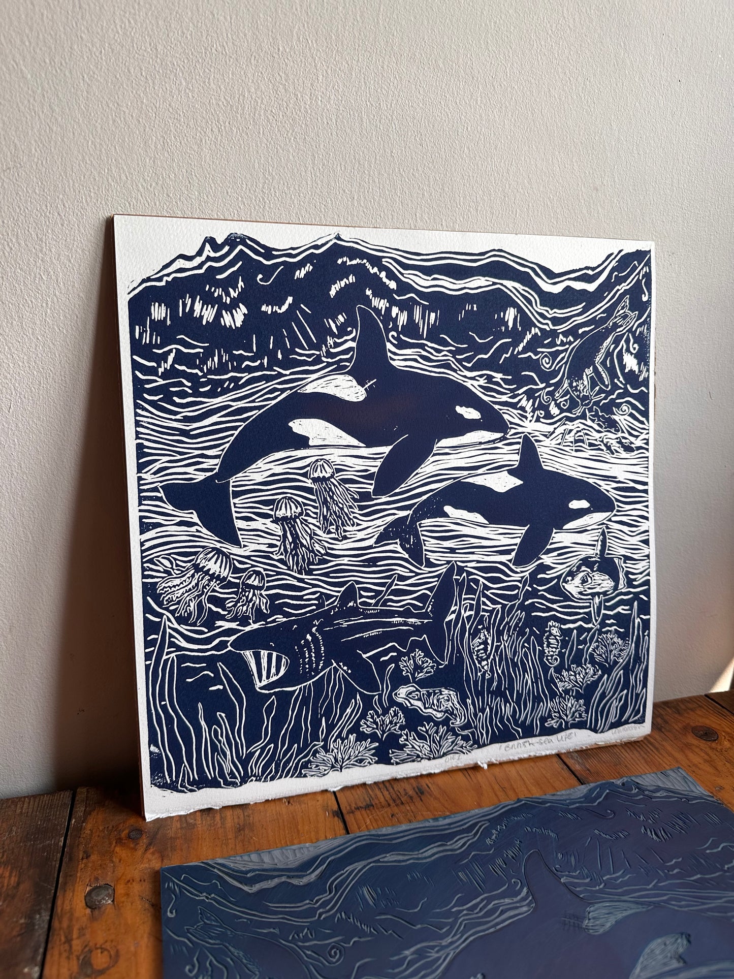 Original Linocut ‘British Sea Life’ print.