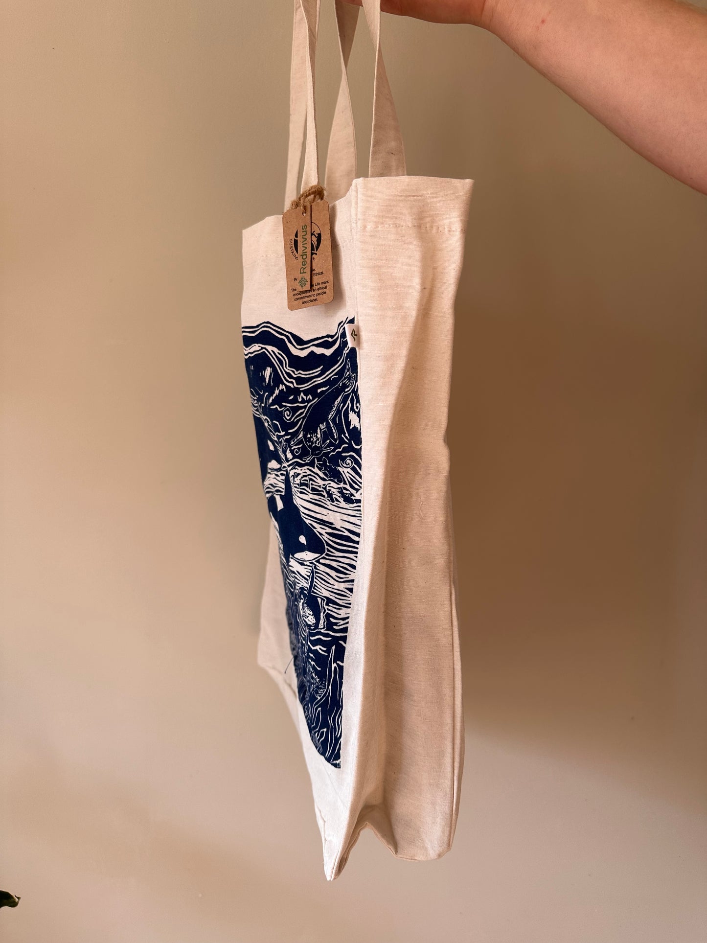 Eco friendly ‘British sea life’ Recycled plastic RPET tote bag/ luxury shopper