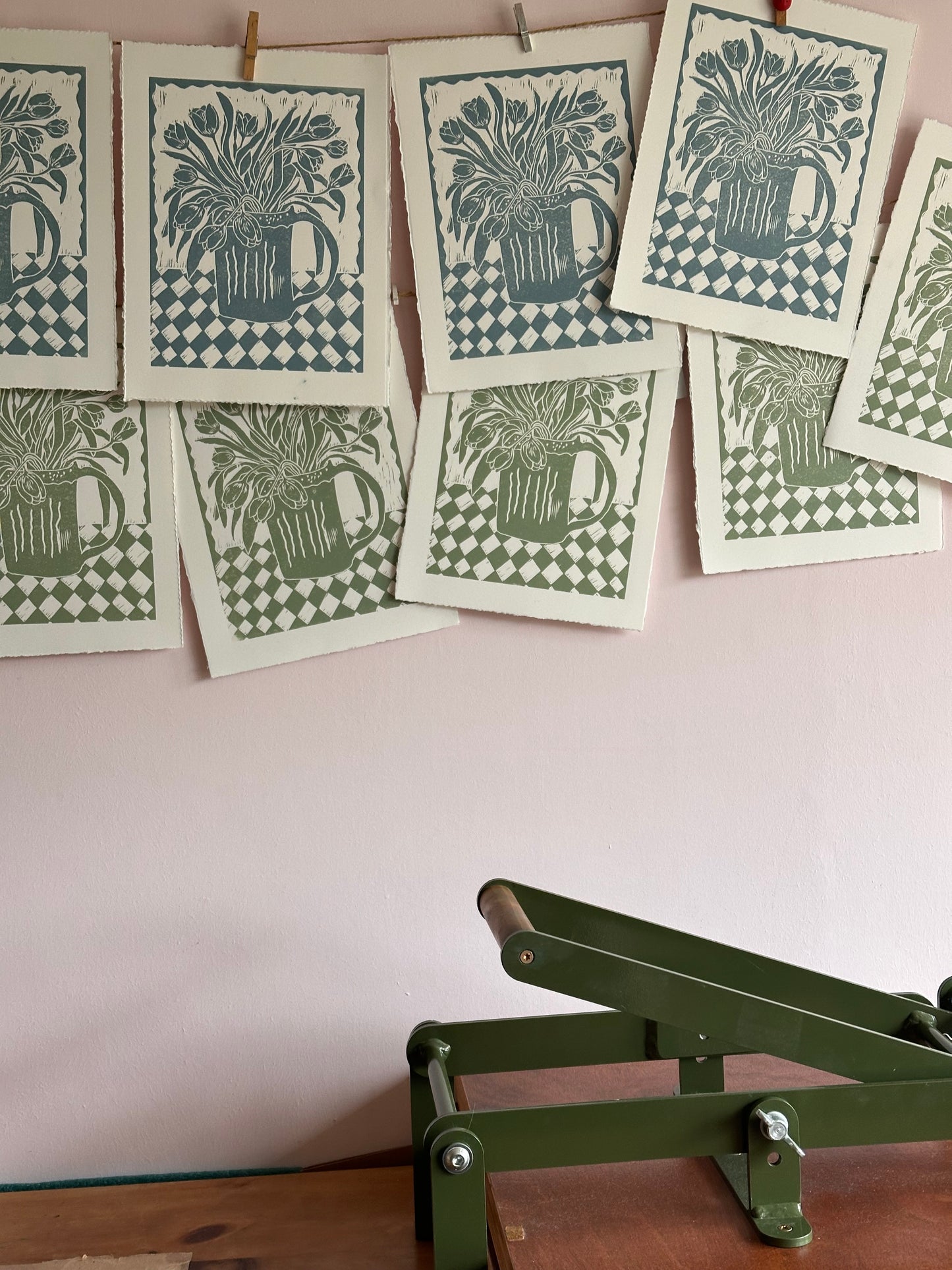 Original Linocut ‘Tulip Jug’ print.