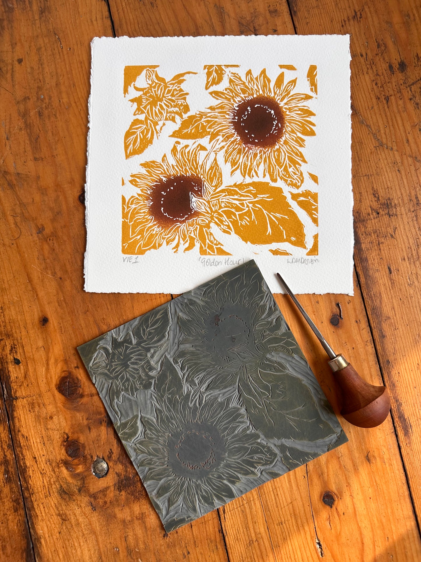 'Golden Hour' Original Linocut Print