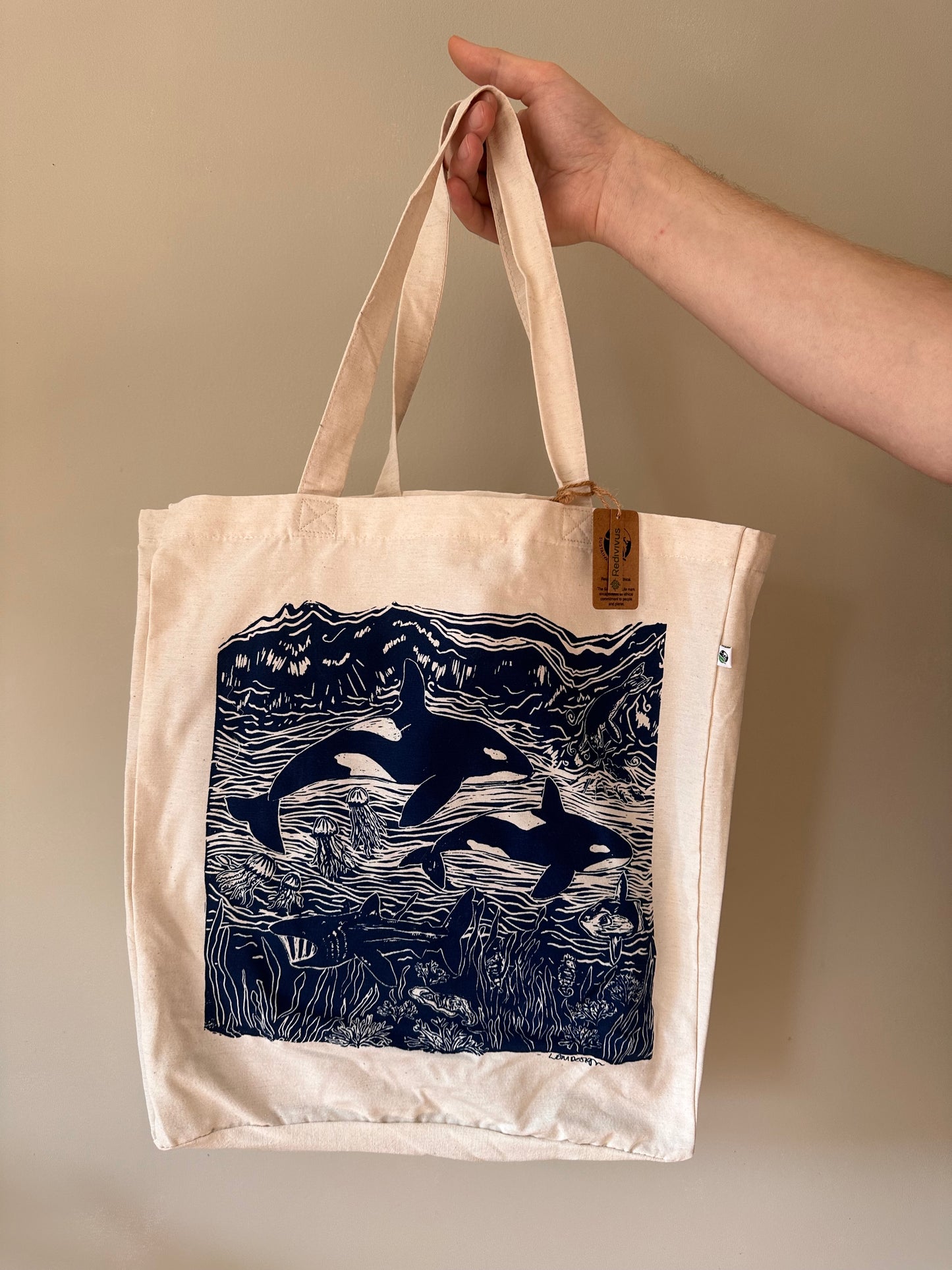 Eco friendly ‘British sea life’ Recycled plastic RPET tote bag/ luxury shopper