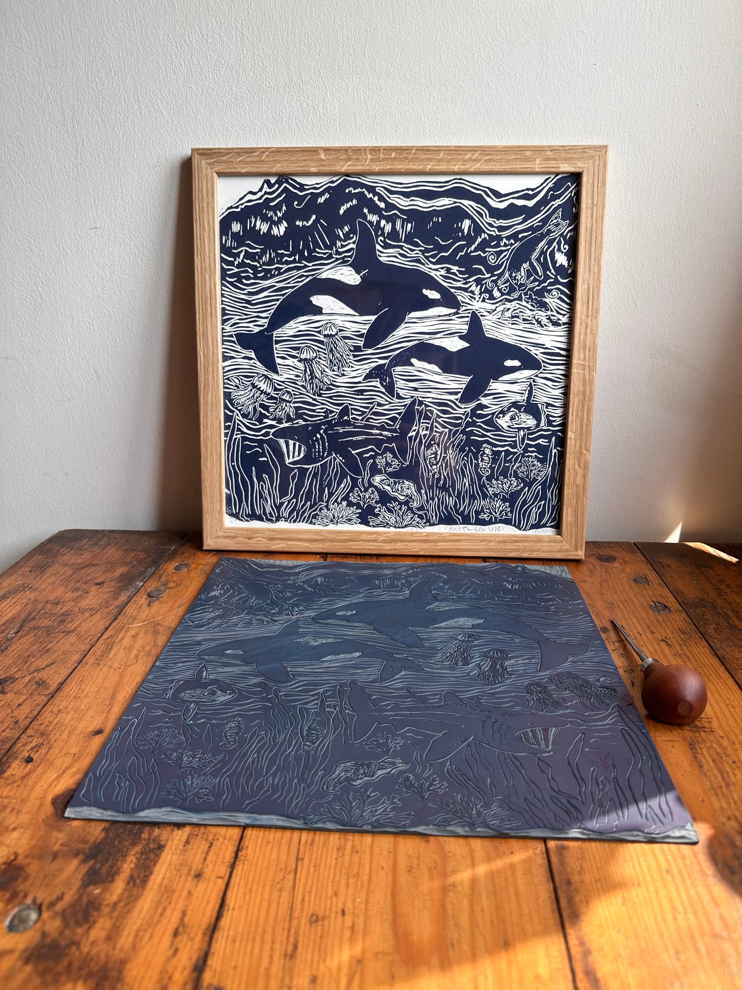 Original Linocut ‘British Sea Life’ print.