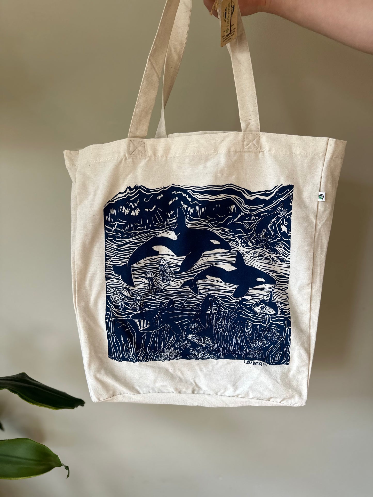 Eco friendly ‘British sea life’ Recycled plastic RPET tote bag/ luxury shopper