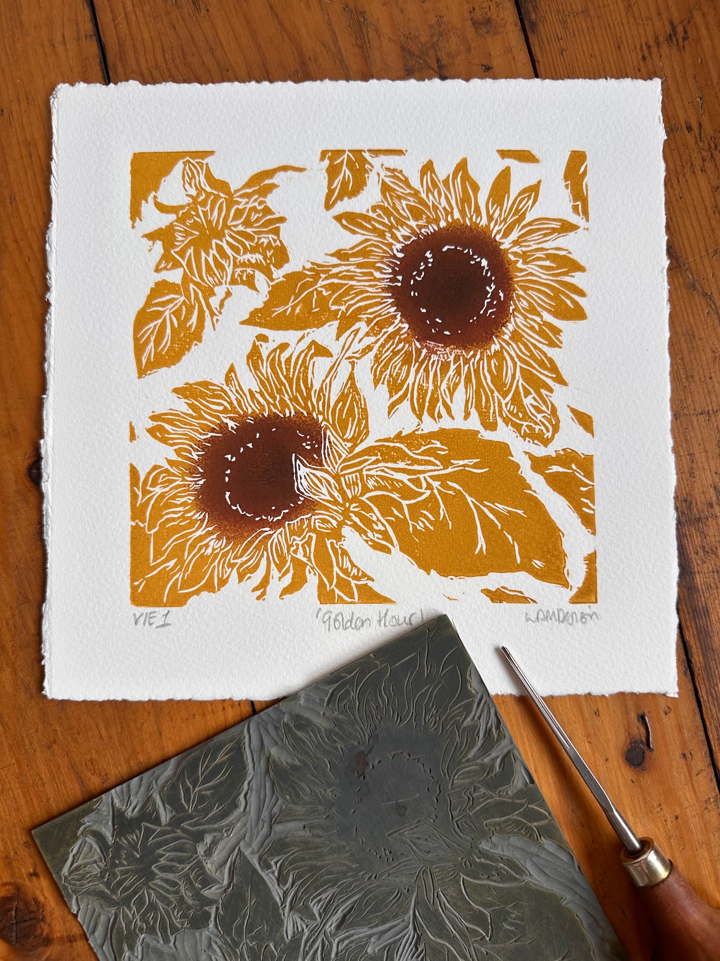 'Golden Hour' Original Linocut Print