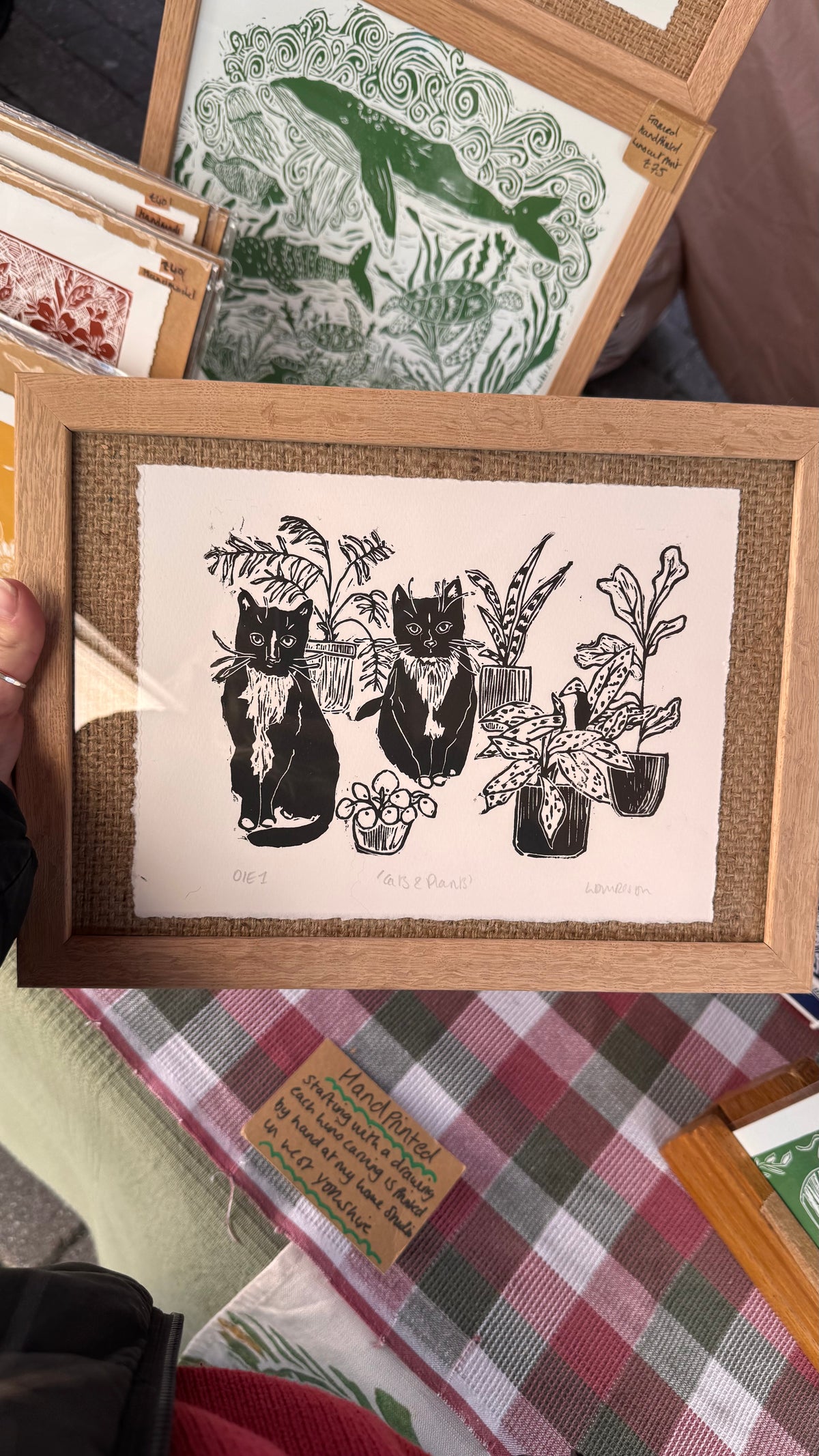 Original Linocut ‘Cats & plants’ print