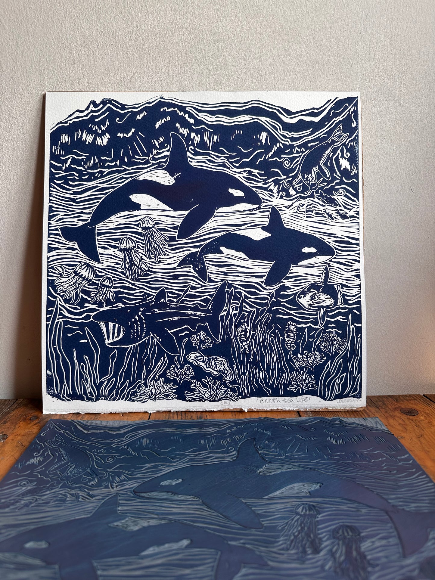 Original Linocut ‘British Sea Life’ print.