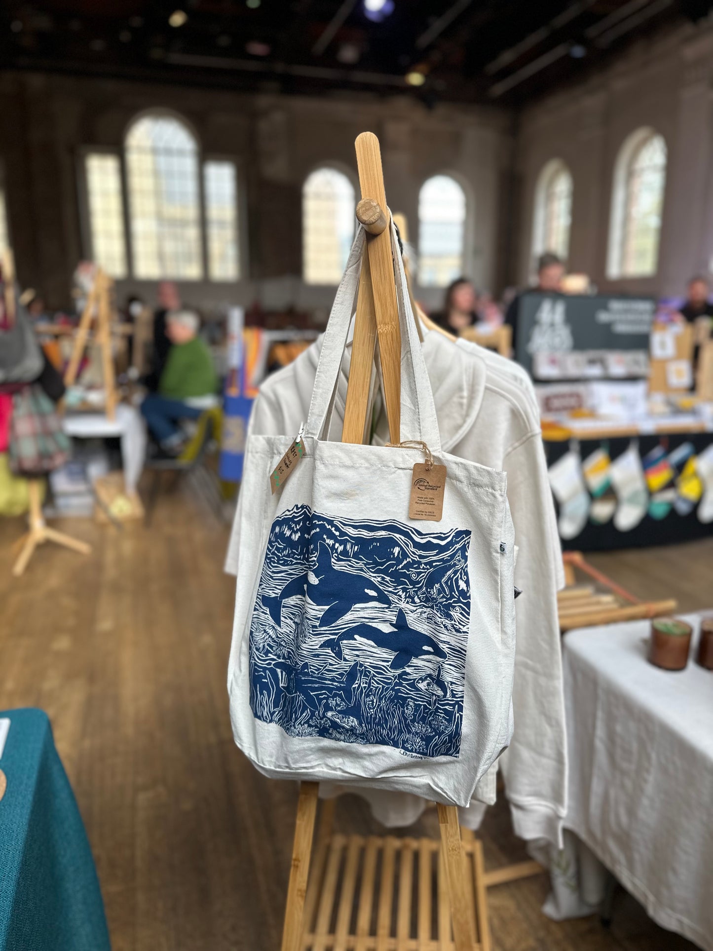 Eco friendly ‘British sea life’ Recycled plastic RPET tote bag/ luxury shopper