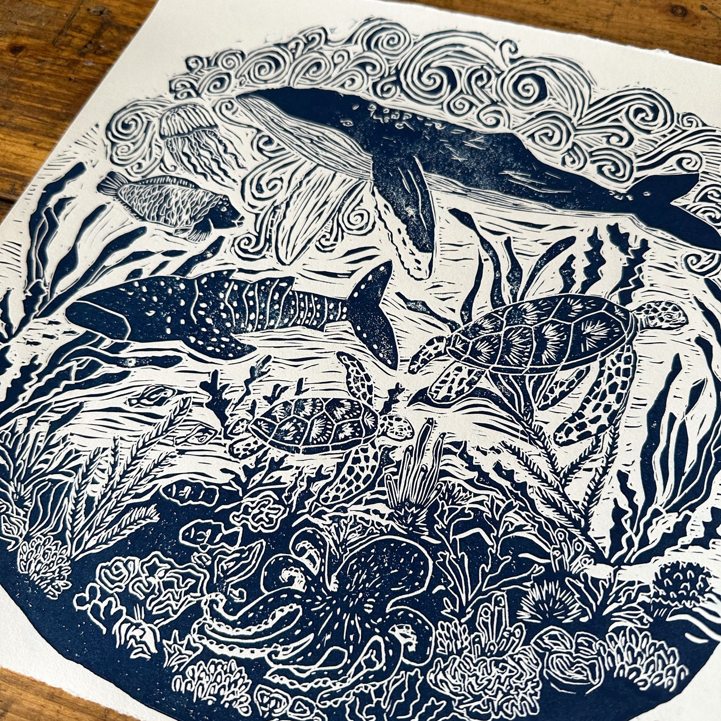 Original Linocut ‘Sea Life’ print.