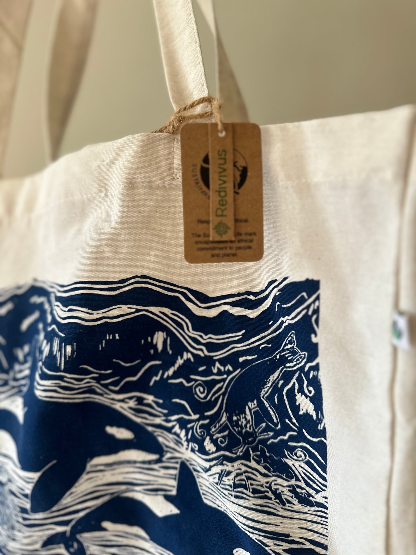 Eco friendly ‘British sea life’ Recycled plastic RPET tote bag/ luxury shopper