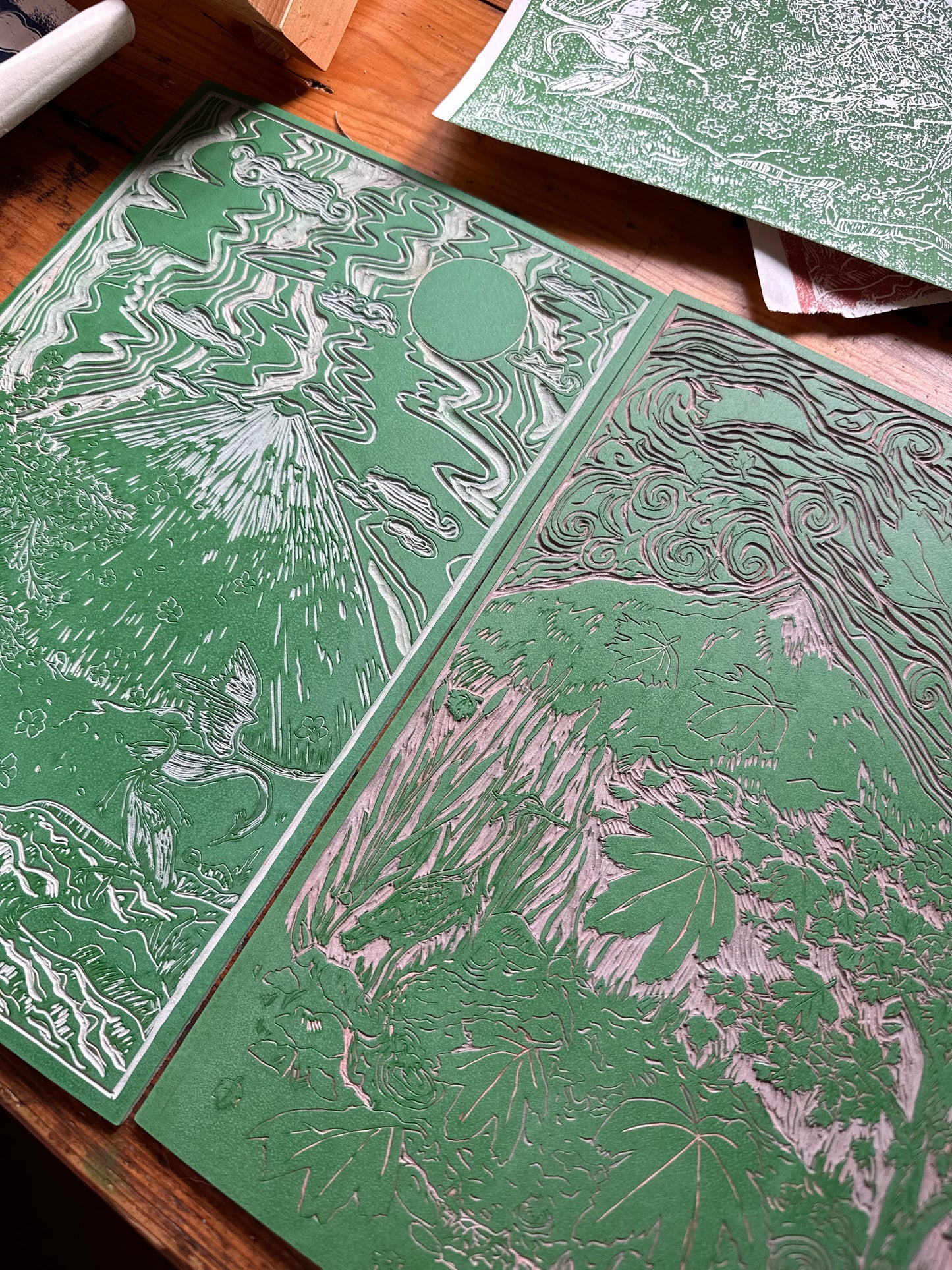 Original Linocut ‘Haru' Spring Japan Inspired.