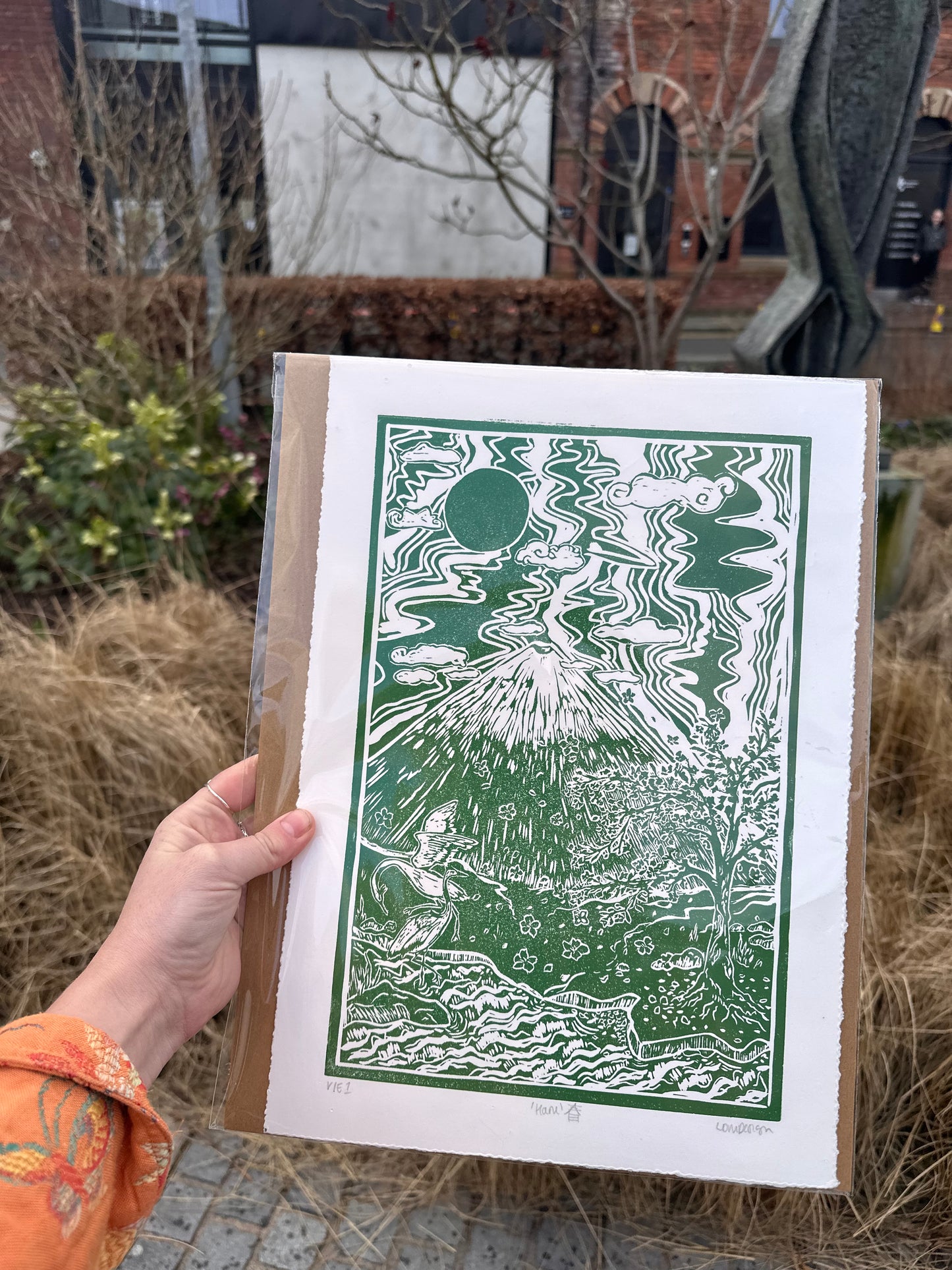 Original Linocut ‘Haru' Spring Japan Inspired.