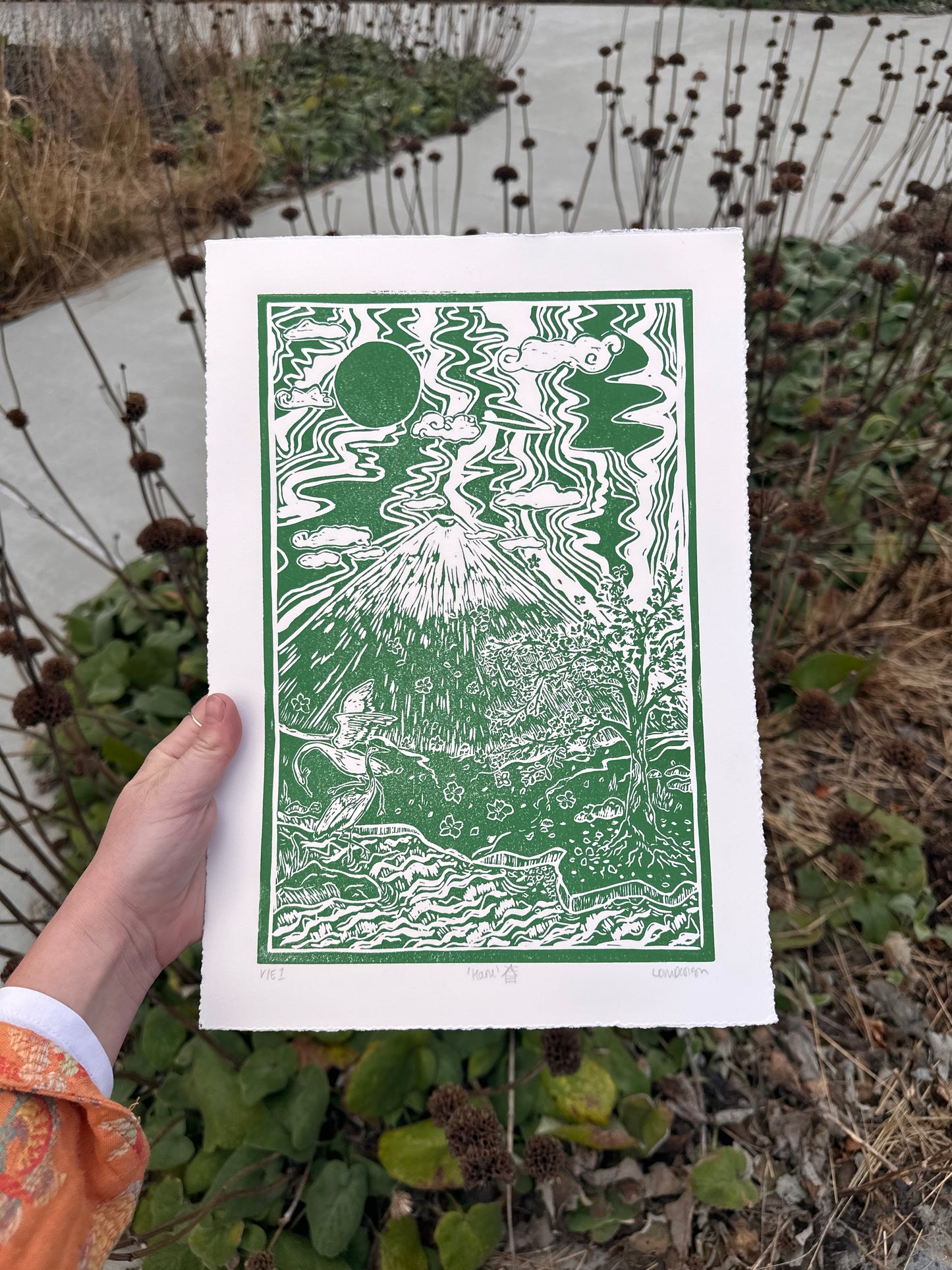 Original Linocut ‘Haru' Spring Japan Inspired.