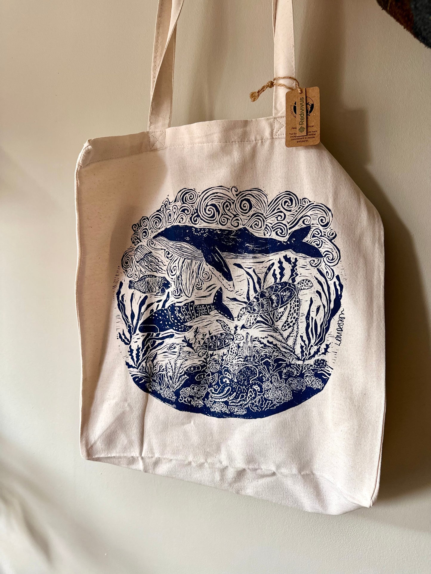 Eco friendly ‘sea life’ Recycled plastic RPET tote bag/ luxury shopper