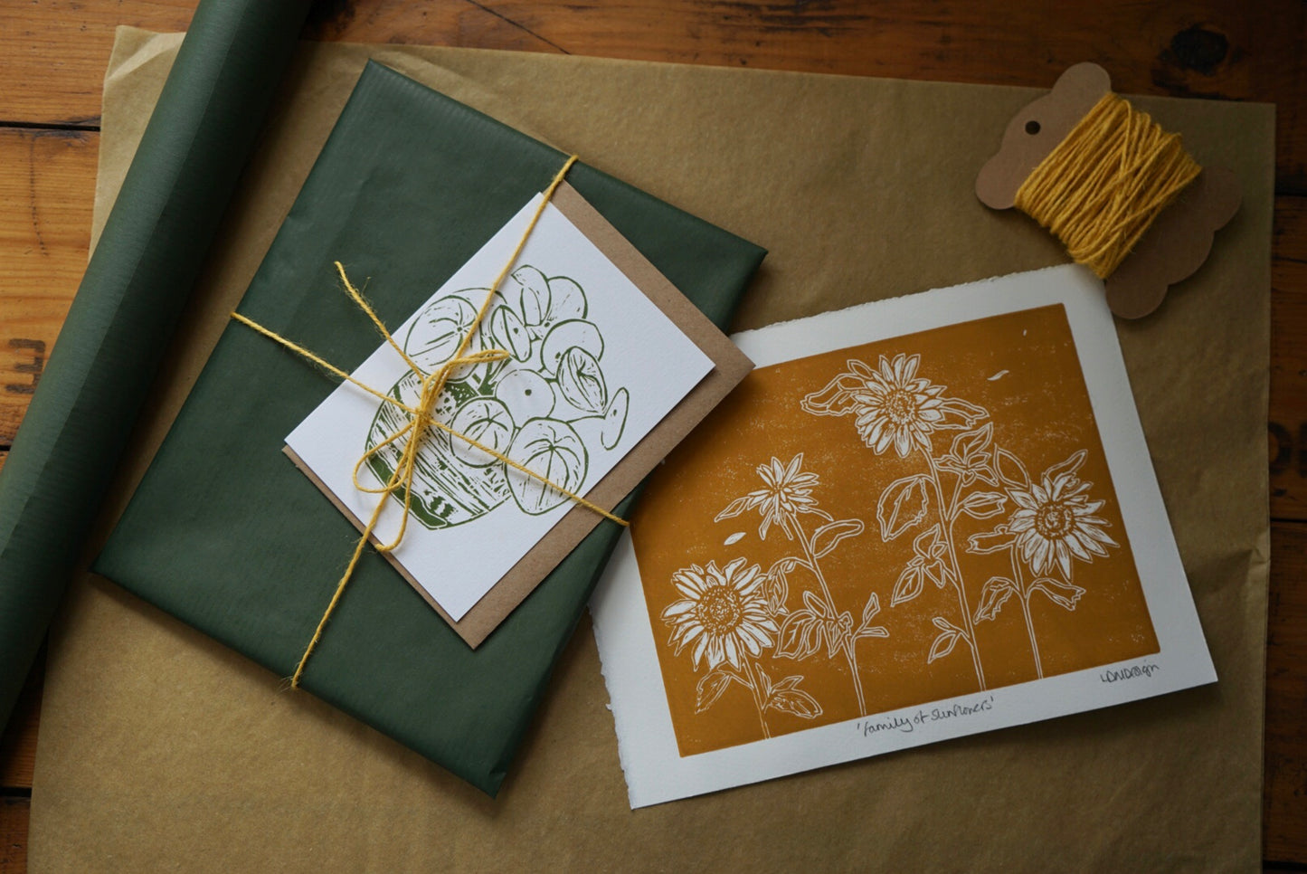 Original Linocut Print ‘Family of Sunflowers’