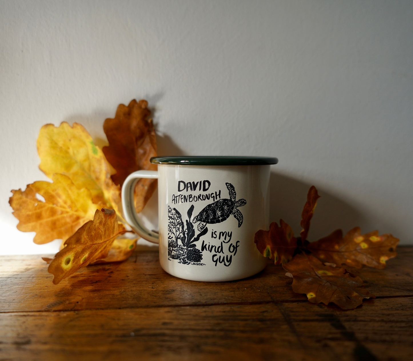 Eco friendly David Attenborough Turtle Enamel Mug.