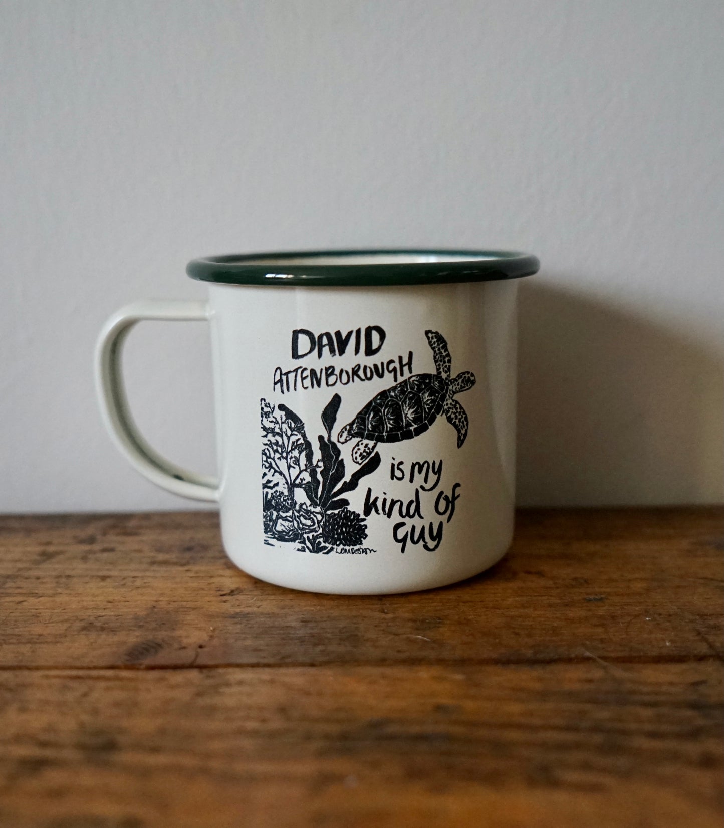 Eco friendly David Attenborough Turtle Enamel Mug.