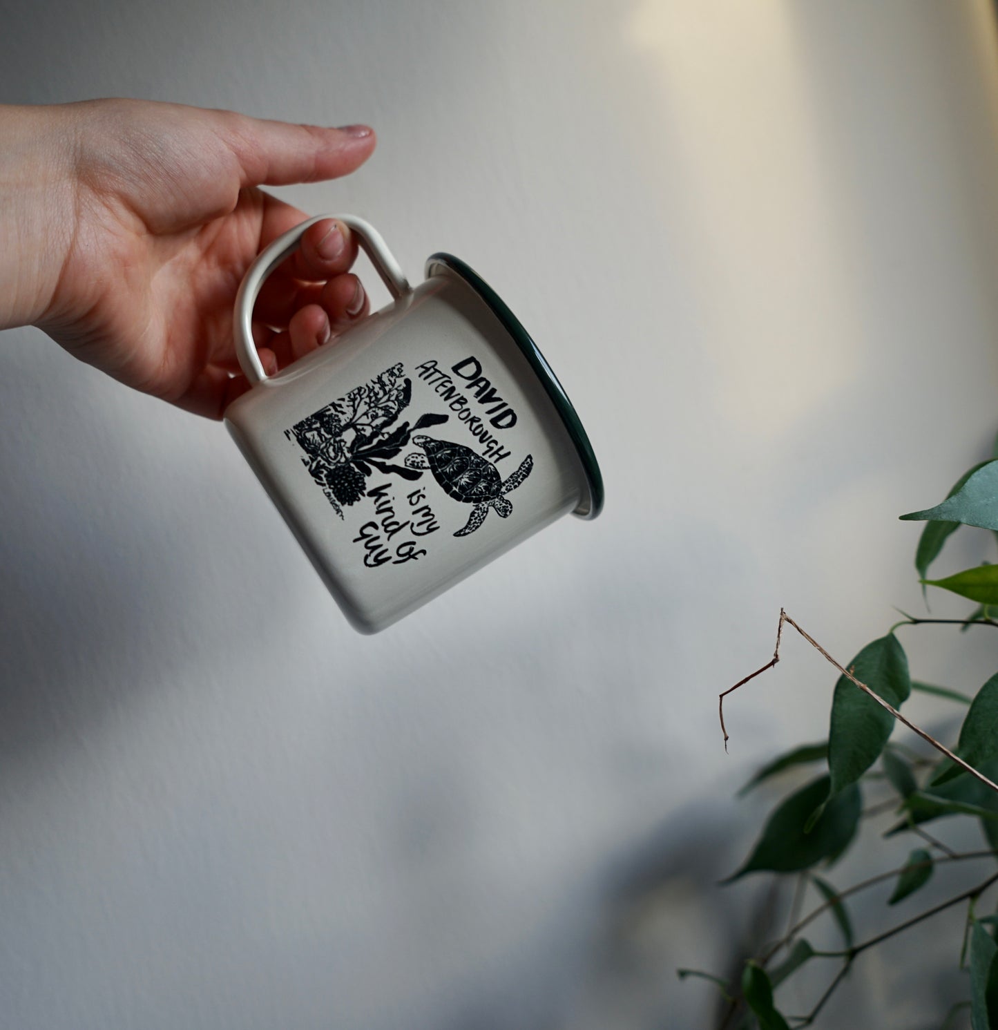 Eco friendly David Attenborough Turtle Enamel Mug.