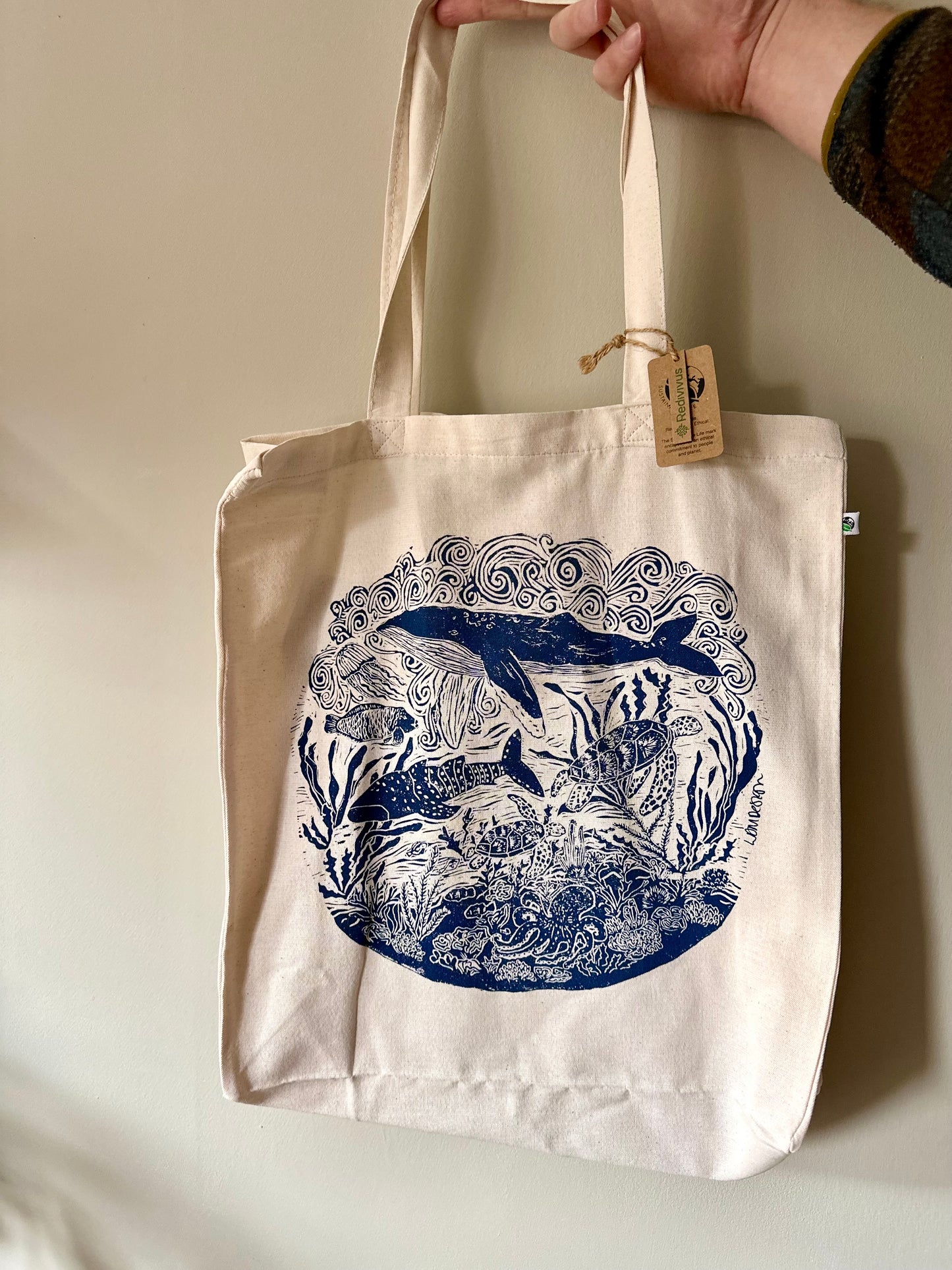 Eco friendly ‘sea life’ Recycled plastic RPET tote bag/ luxury shopper