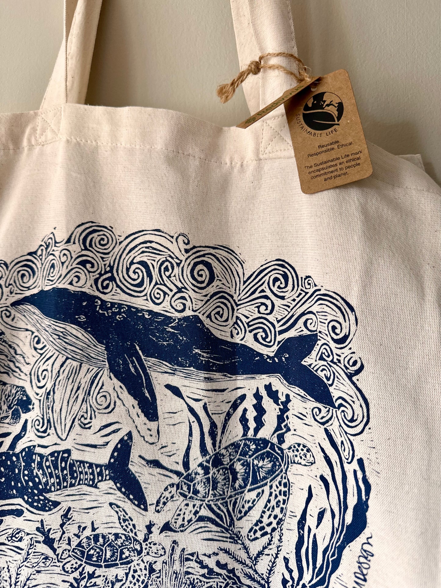 Eco friendly ‘sea life’ Recycled plastic RPET tote bag/ luxury shopper