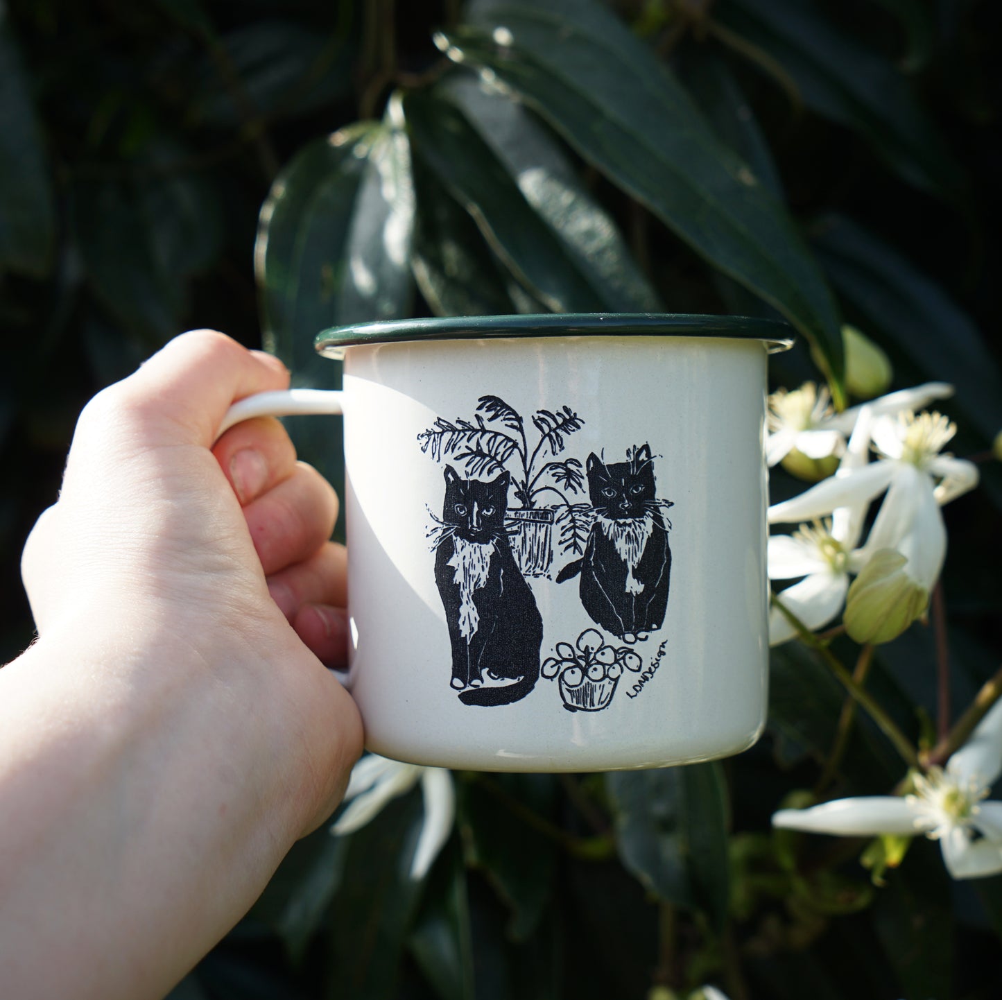 Eco friendly Cats & plants Enamel Mug.