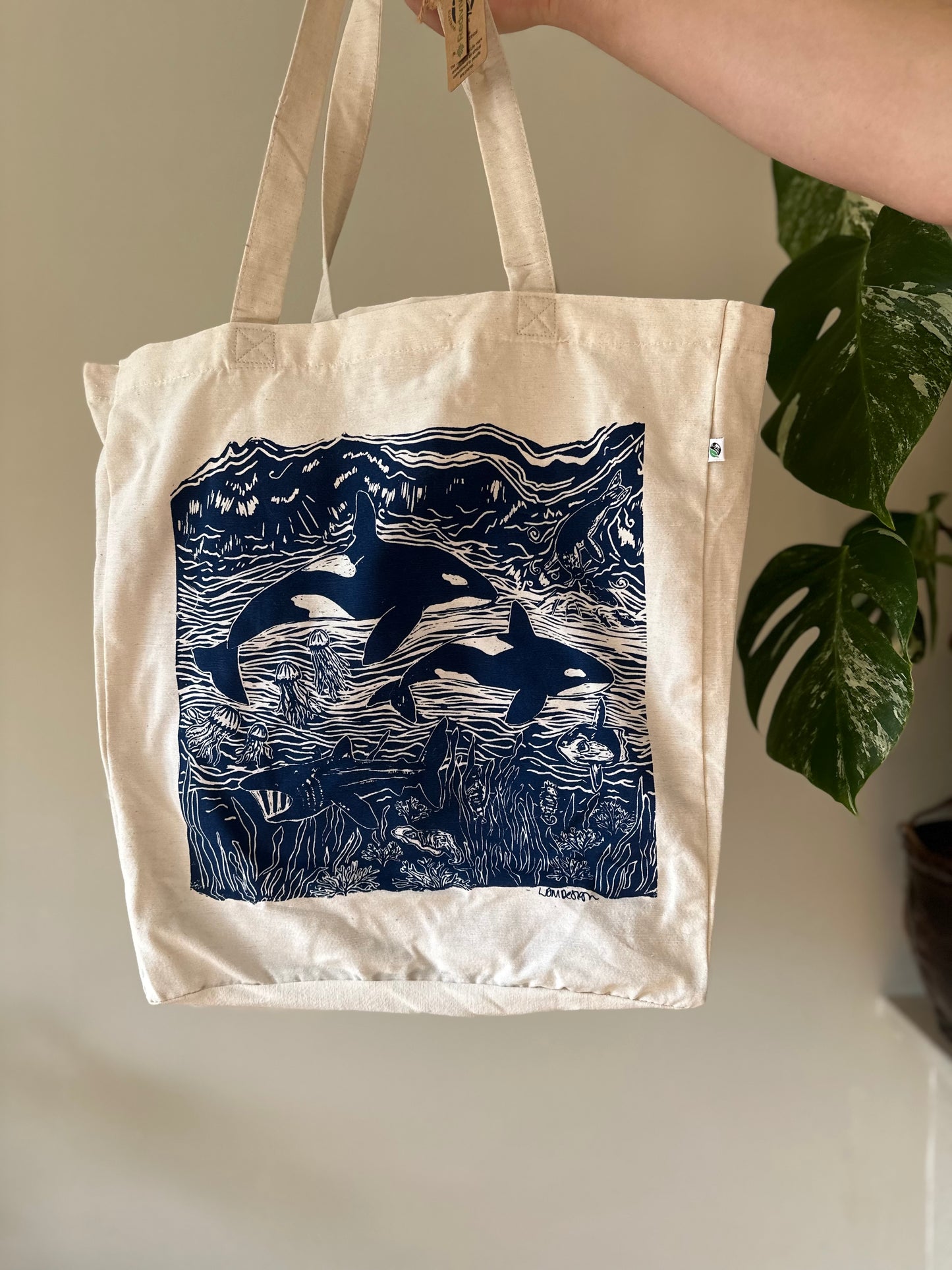 Eco friendly ‘British sea life’ Recycled plastic RPET tote bag/ luxury shopper
