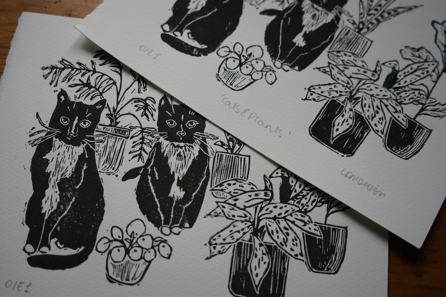 Original Linocut ‘Cats & plants’ print
