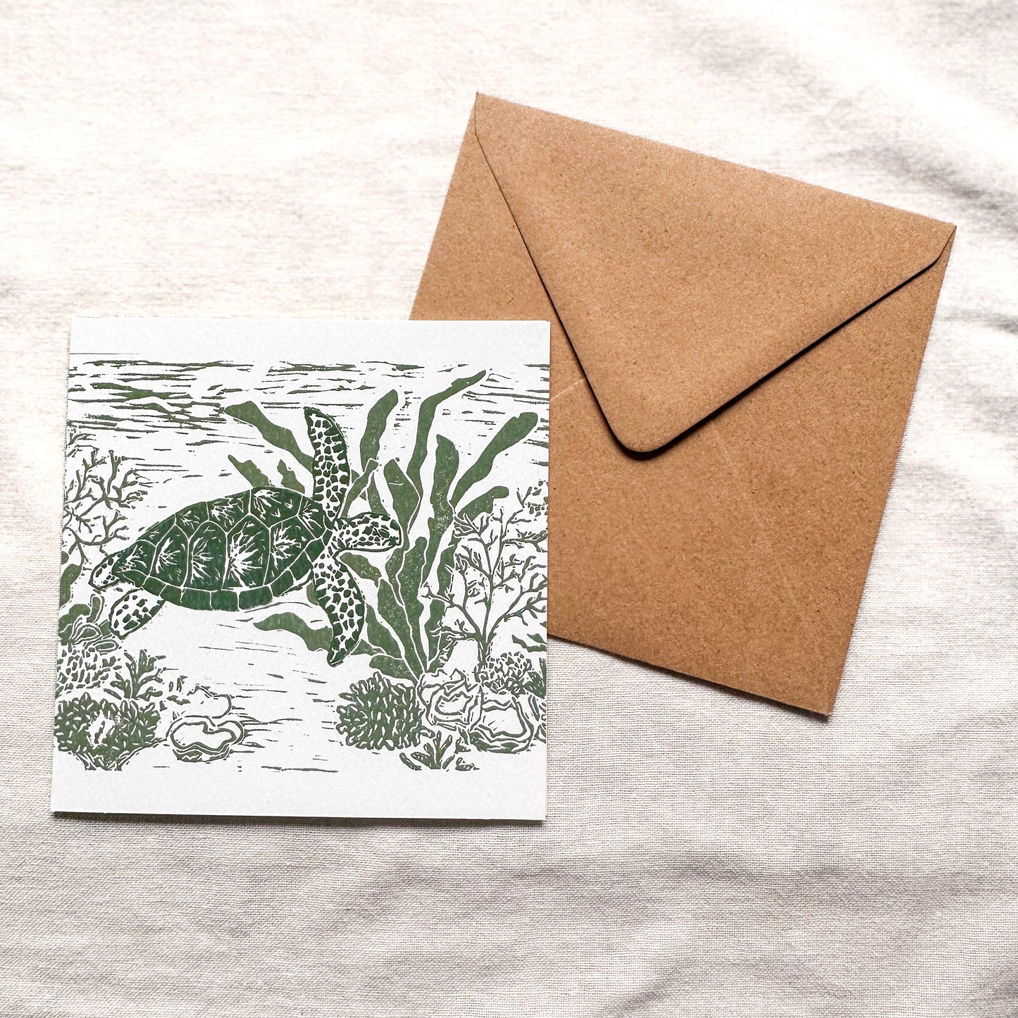 Green Turtle & Coral Card