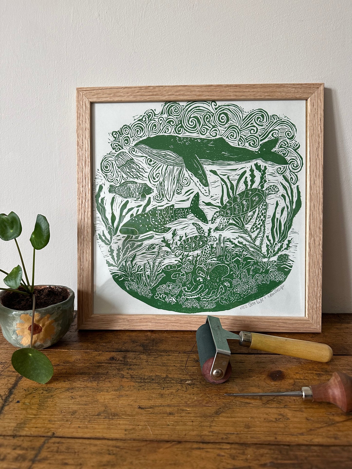 Original Linocut ‘Sea Life’ print.