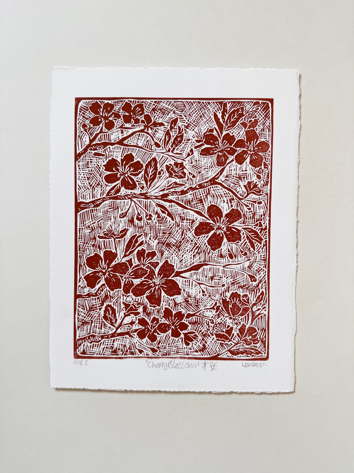 Original Linocut ‘Cherry Blossom 桜' print.