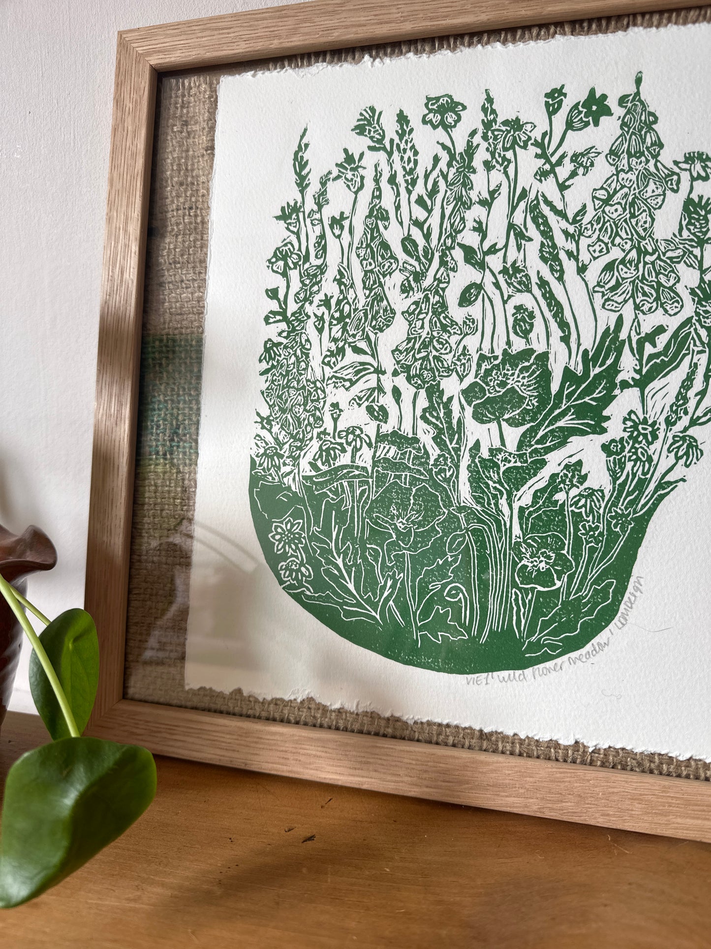 Original Linocut Green ‘Wildflower Meadow’ print
