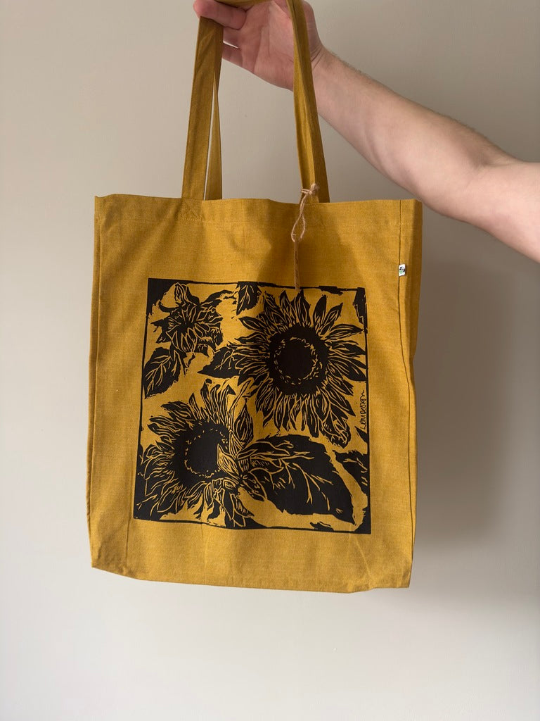 Eco Friendly 'Sunflowers' Recycled plastic RPET tote bag/ Luxury shopper in Spicy Mustard/yellow