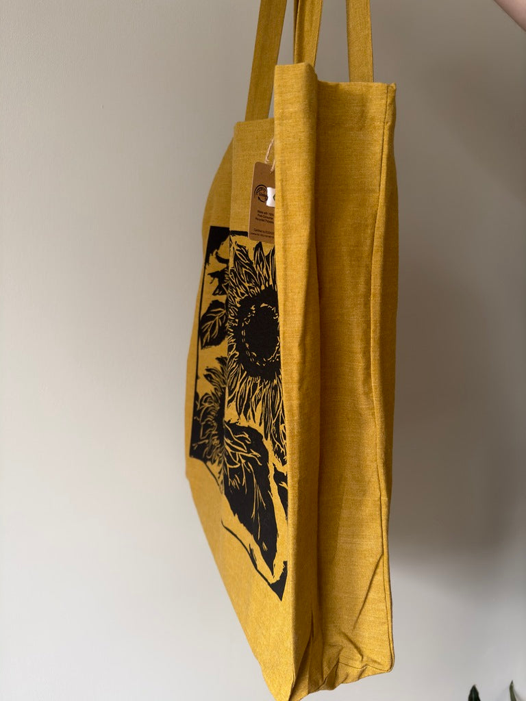 Eco Friendly 'Sunflowers' Recycled plastic RPET tote bag/ Luxury shopper in Spicy Mustard/yellow
