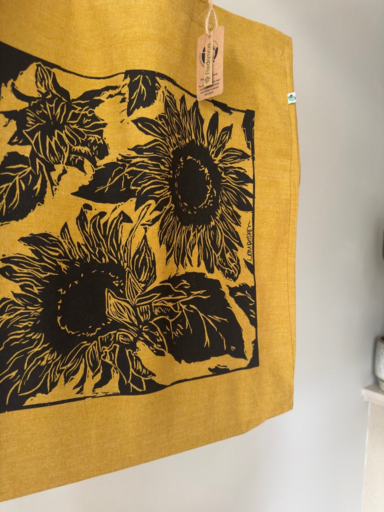 Eco Friendly 'Sunflowers' Recycled plastic RPET tote bag/ Luxury shopper in Spicy Mustard/yellow
