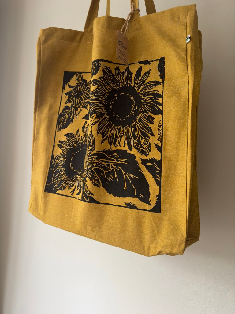 Eco Friendly 'Sunflowers' Recycled plastic RPET tote bag/ Luxury shopper in Spicy Mustard/yellow