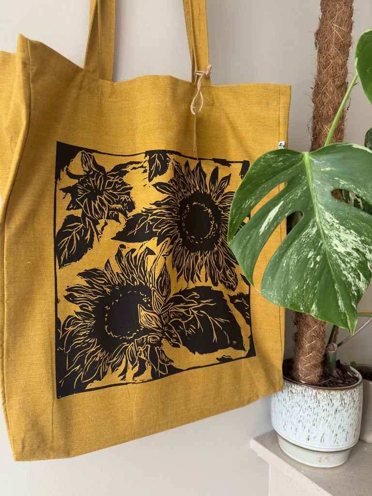 Eco Friendly 'Sunflowers' Recycled plastic RPET tote bag/ Luxury shopper in Spicy Mustard/yellow