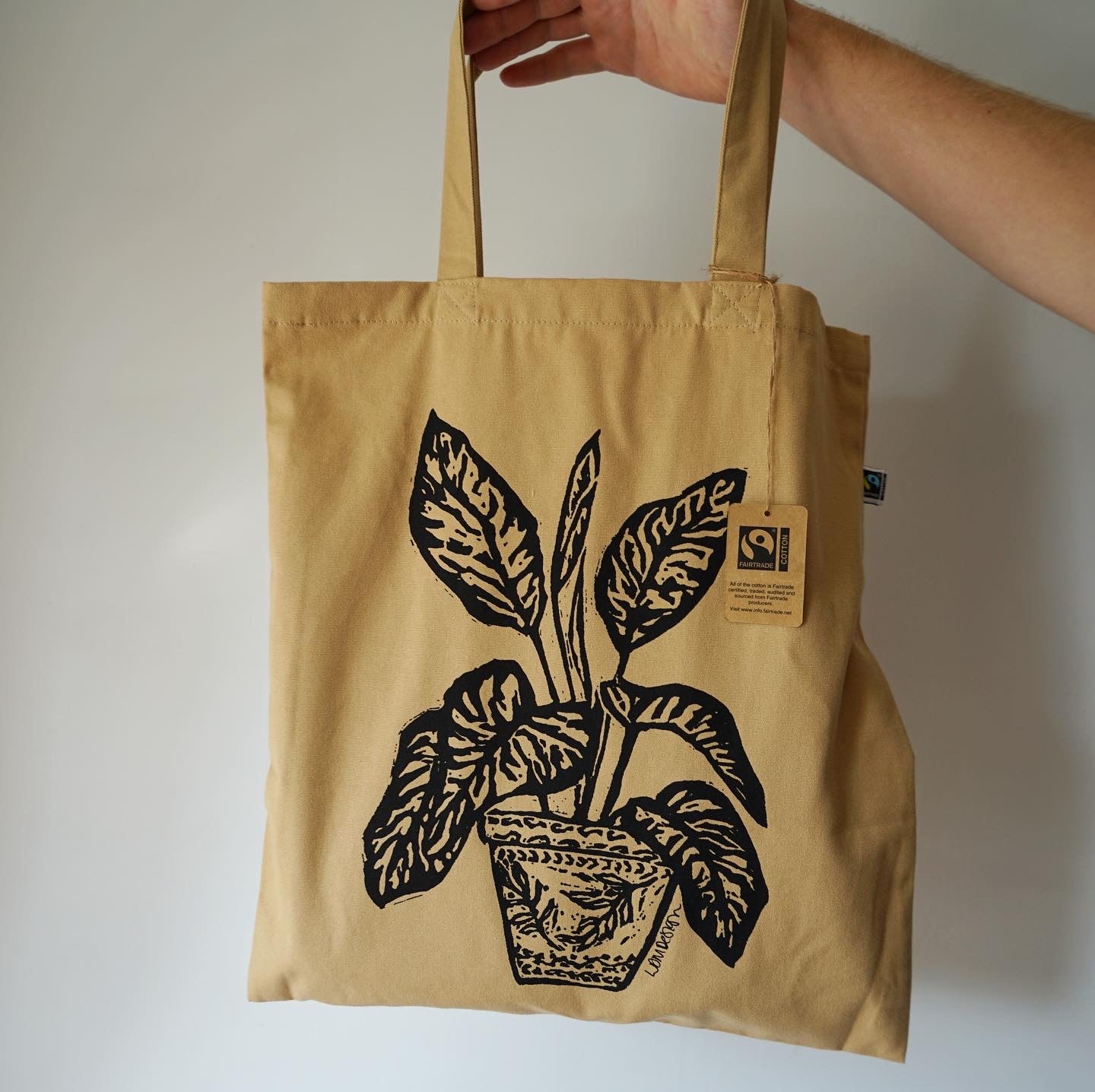 Eco friendly GOTS Organic and FairTrade House plant tote bag