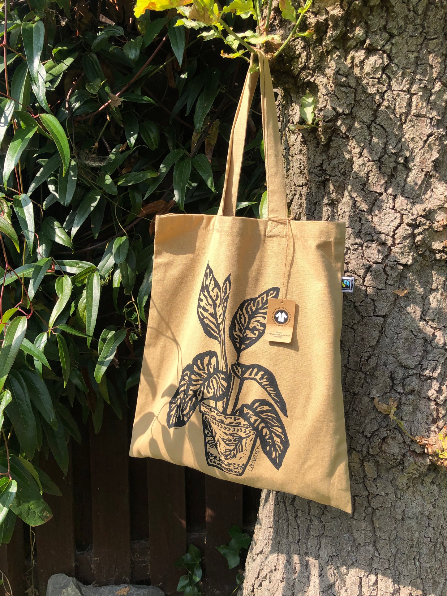 Eco friendly GOTS Organic and FairTrade House plant tote bag