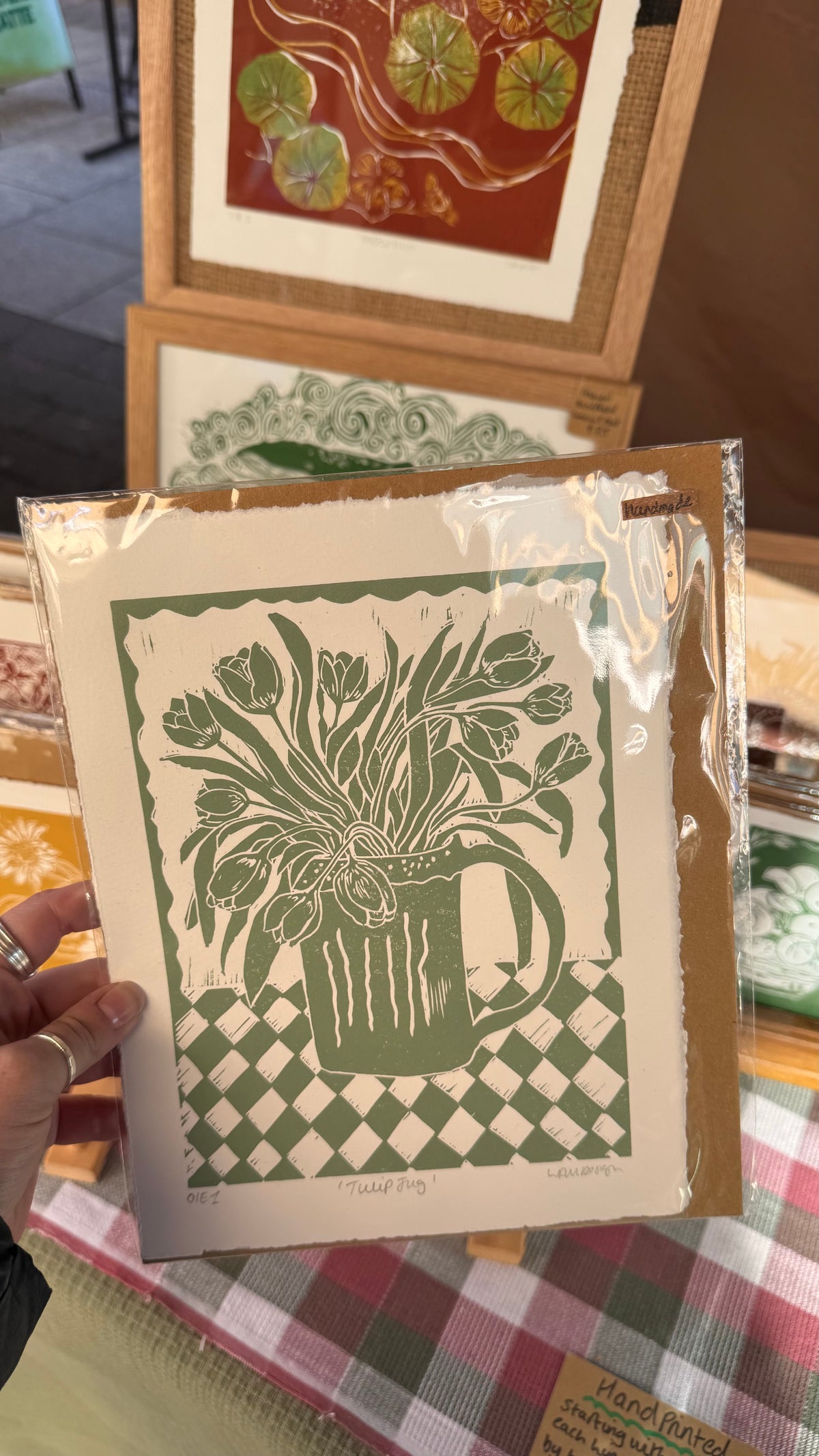 Original Linocut ‘Tulip Jug’ print.