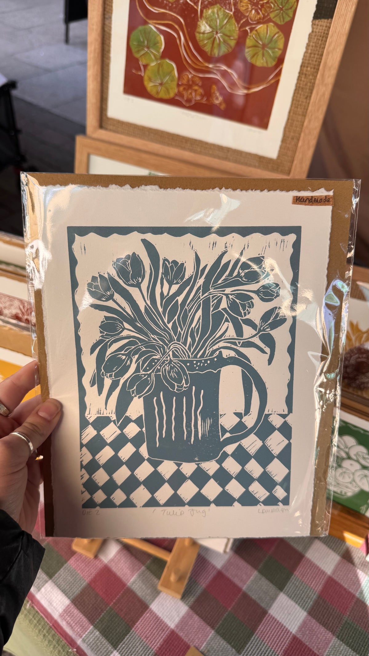 Original Linocut ‘Tulip Jug’ print.