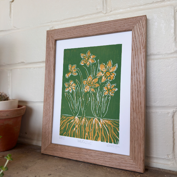 Original Woodcut ‘Narcissus' Daffodil & roots print.
