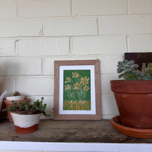 Original Woodcut ‘Narcissus' Daffodil & roots print.