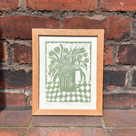 Original Linocut ‘Tulip Jug’ print.