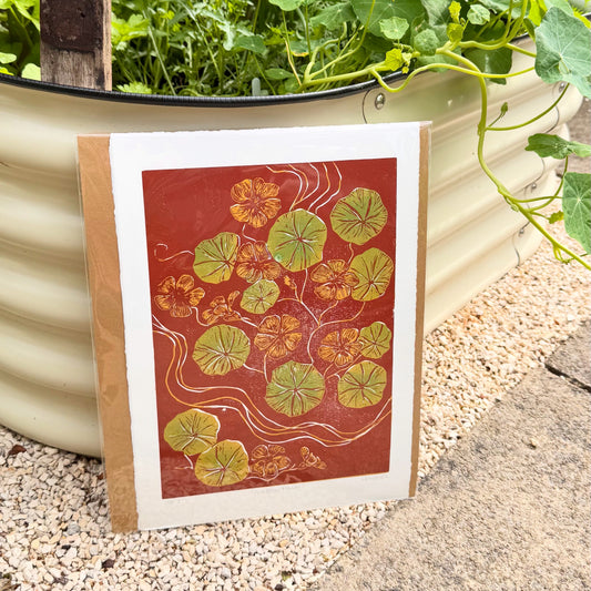 Original Linocut ‘Nasturtium' Print.