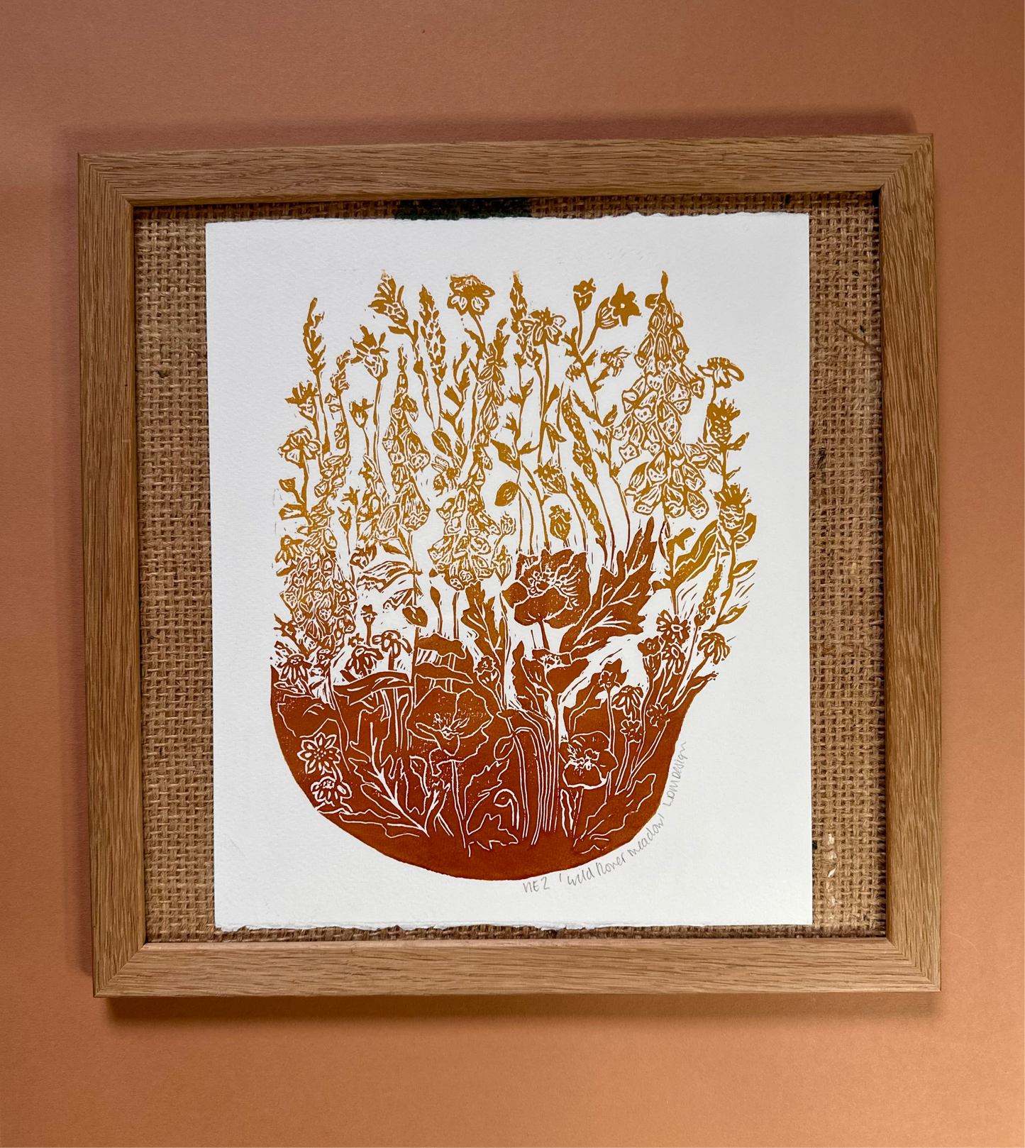 Original Linocut Sunset ‘Wildflower Meadow’ print
