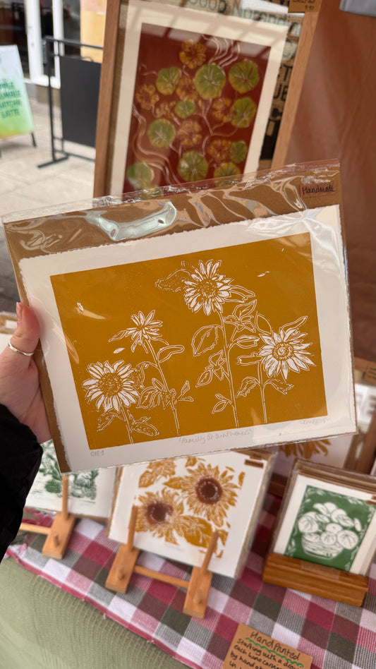 Original Linocut Print ‘Family of Sunflowers’