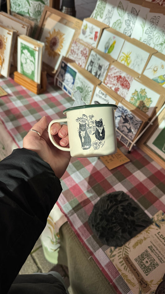 Eco friendly Cats & plants Enamel Mug.