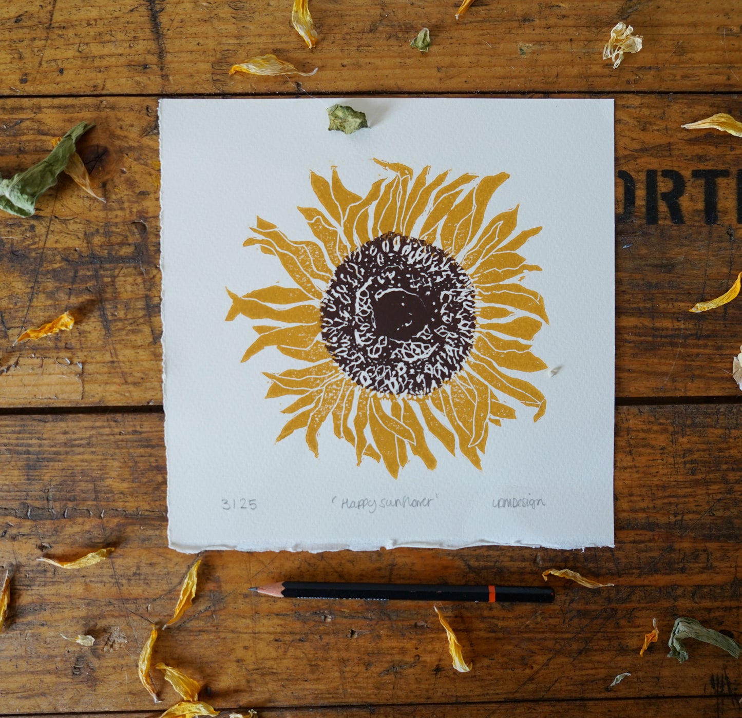 Original Linocut print ‘Happy Sunflower’