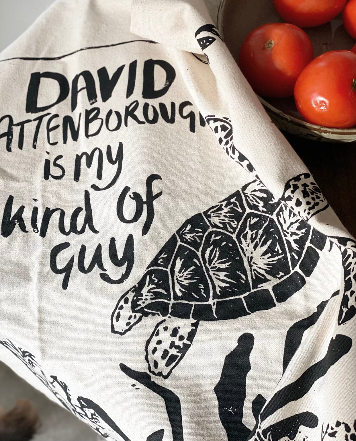 Green Turtle, David Attenborough Natural Tea Towel - Eco-Friendly, Organic, and Fair Trade