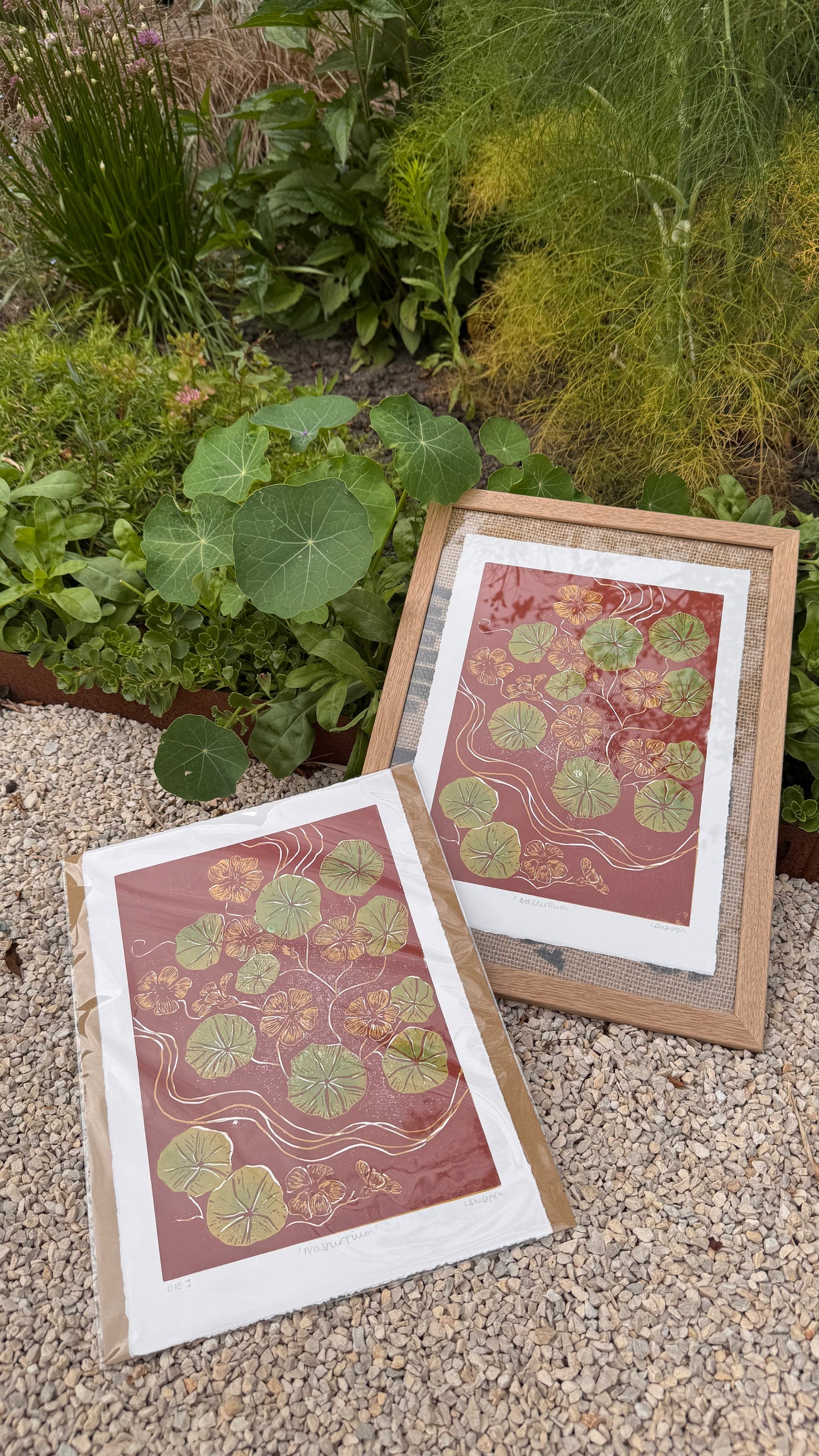 Original Linocut ‘Nasturtium' Print.
